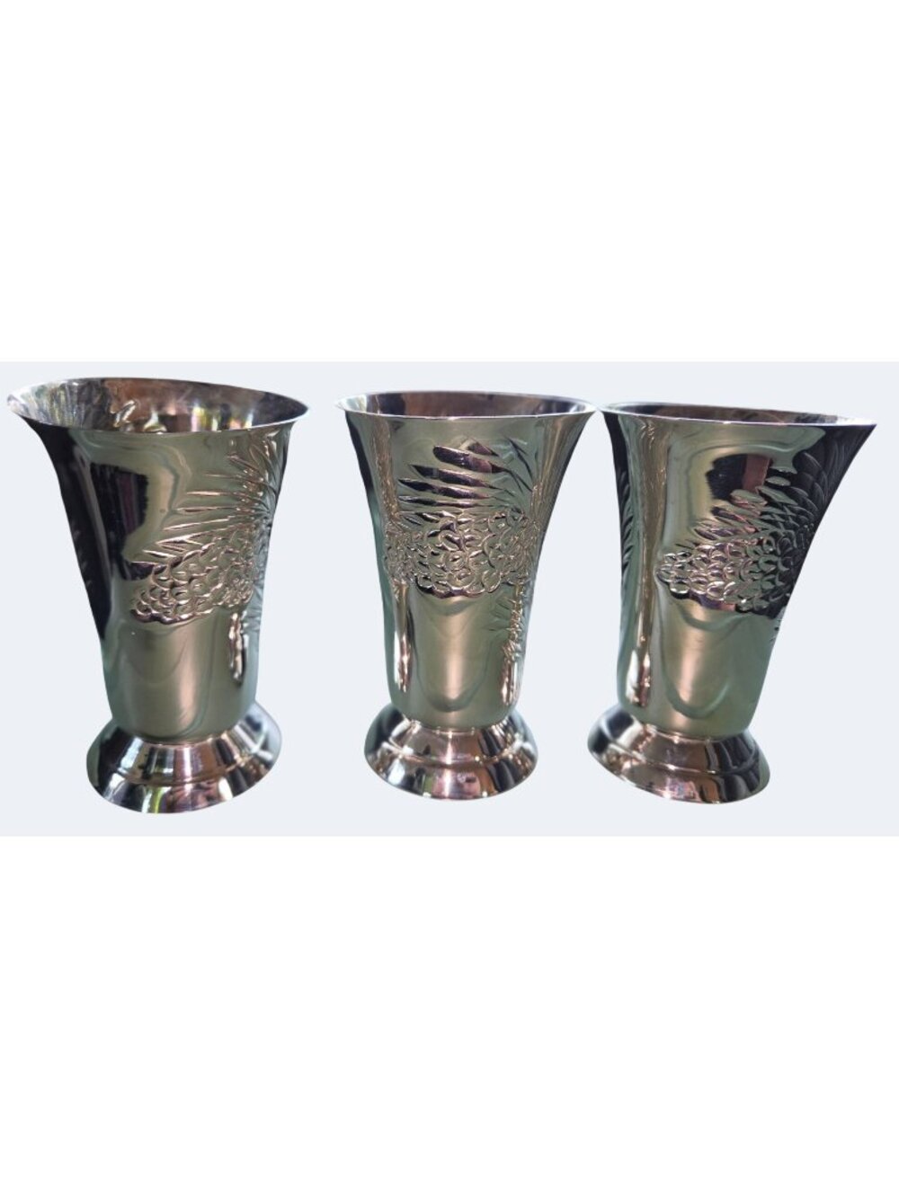 Set Of 3 Vintage Silver-Plated Embossed Floral Design Vases Flared Top 6.5" Tall